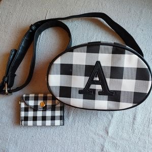 Black and White Plaid "A" Monogram Waist Bag